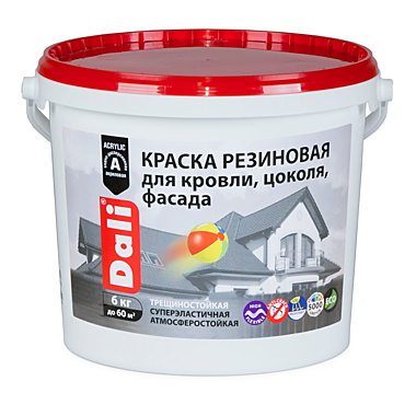 БЕЛАЯ (база А) краска фасадная резиновая для кровли, цоколя, фасада 6кг Dali